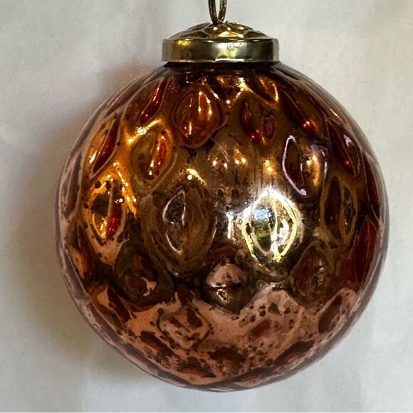Vintage unique rose glass ornament glass globe  metal topped glass Christmas - Picture 2 of 6